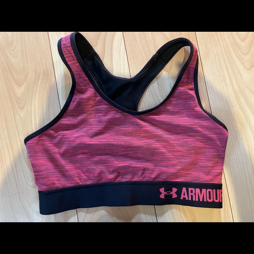 Reversible heathered pink & black sports bra